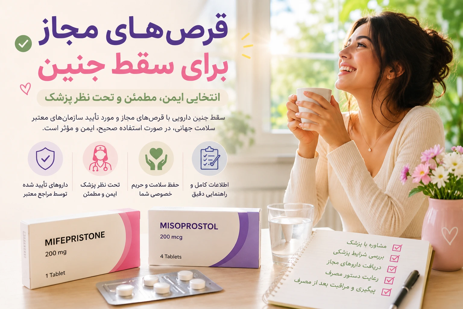 اینفوگرافی قرصهای مجاز برای سقط جنین درباره سایتوتک و میزوپروستول