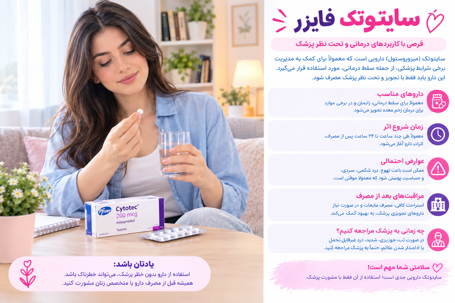 قرص سایتوتک فایزر از کاربردهای درمانی و نحوه مصرف تا عوارض جانبی و تداخلات. برای اطلاعات دقیق و علمی