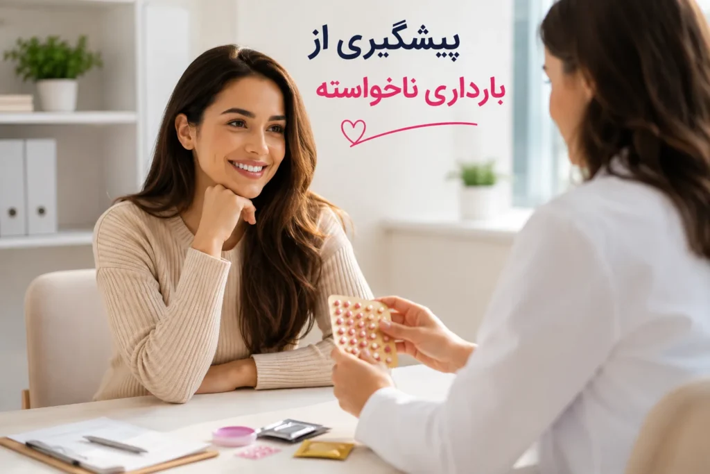 زنی برای پیشگیری از بارداری ناخواسته برای مشاوره در کنار دکتر