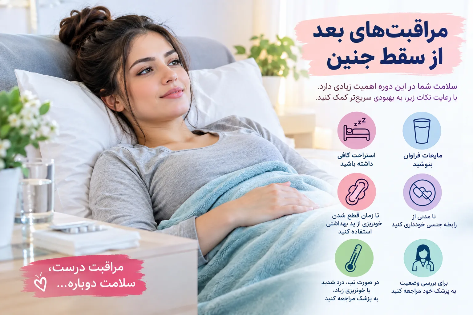 مراقبتهای بعد سقط جنین بصورت اینفوگرافی و توضیحات کامل