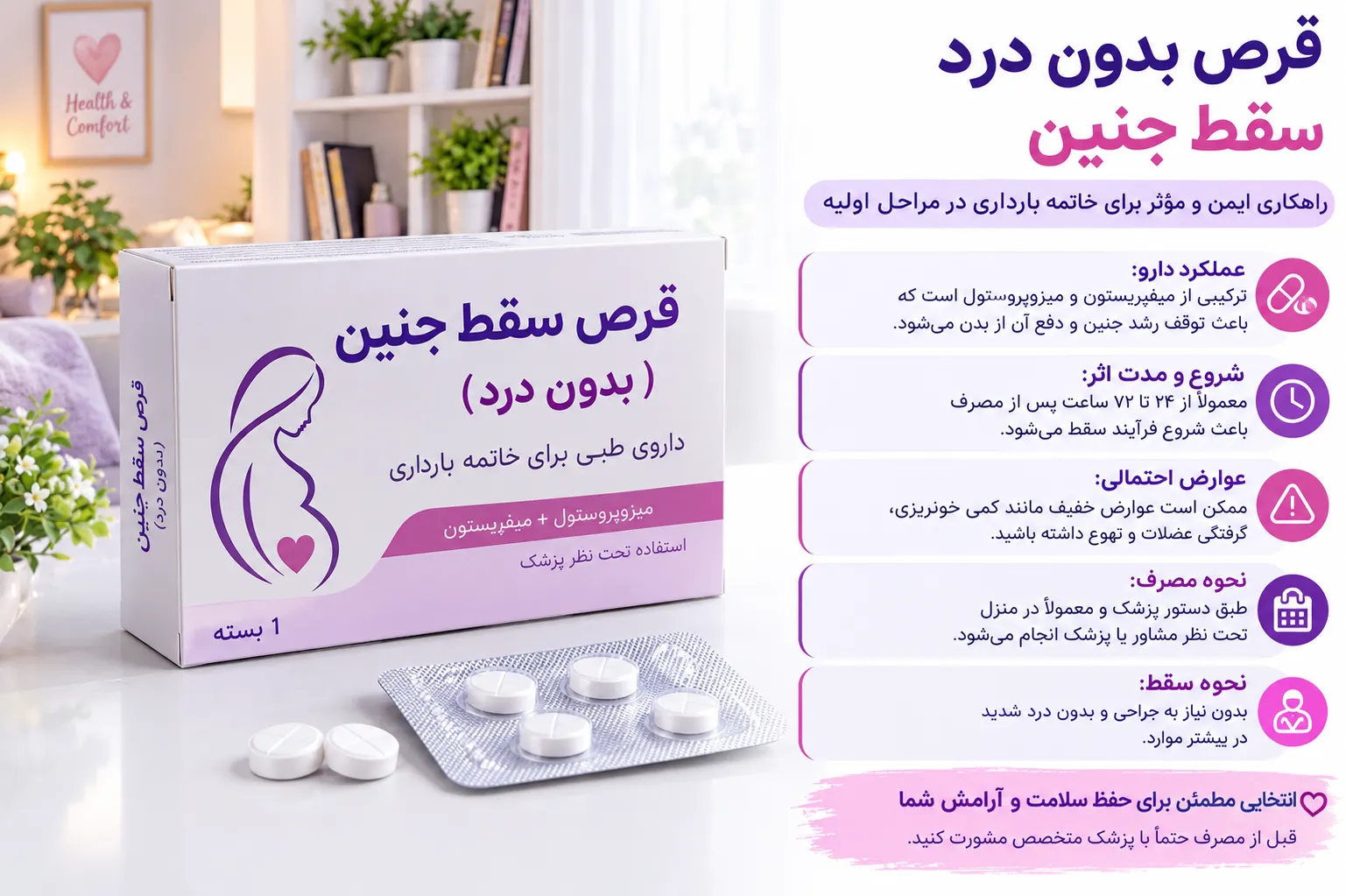 قرص بدون درد سقط جنین بررسی علمی داروی میفپریستون و میزوپروستول، میزان درد، روش‌های کاهش درد و عوارض قرص سقط جنین تحت نظر پزشک متخصص